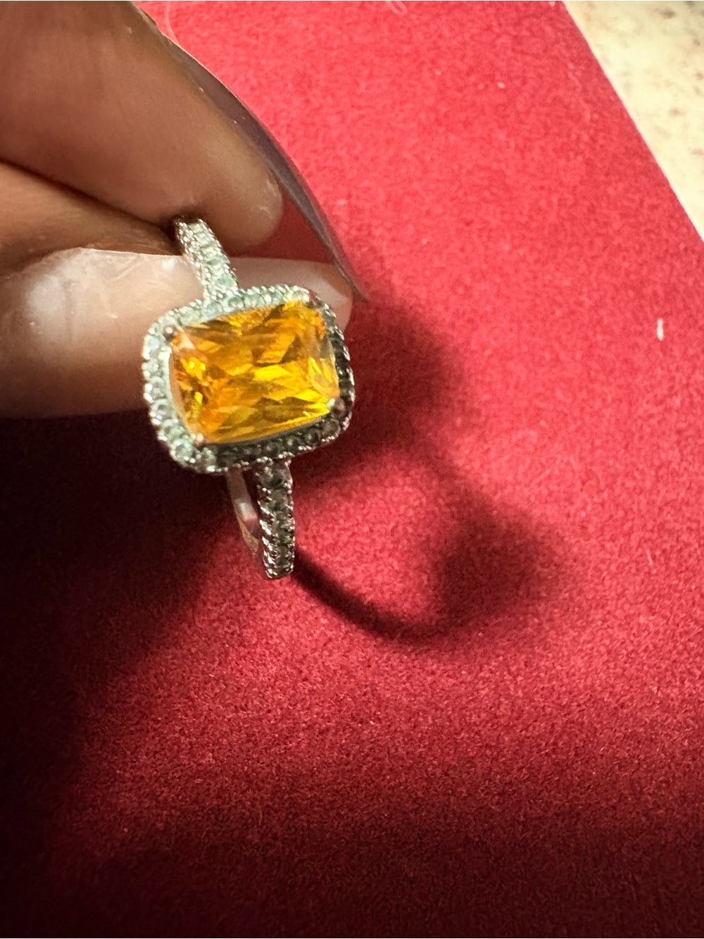 Cushion-Cut Yellow Halo Ring with Pavé Silver Band
